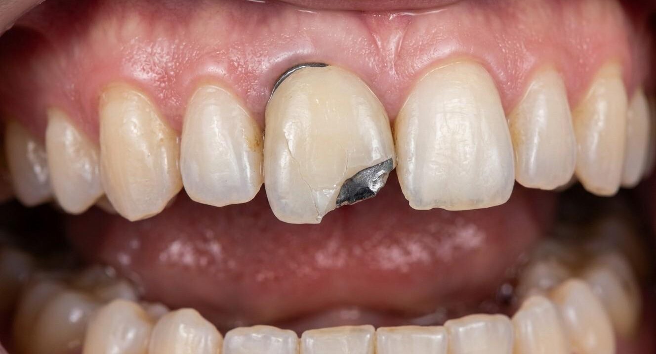 Dental crown repair and chipped tooth treatment illustration