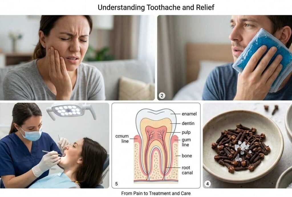 Person holding jaw with severe tooth pain while searching for fast nerve pain relief treatment