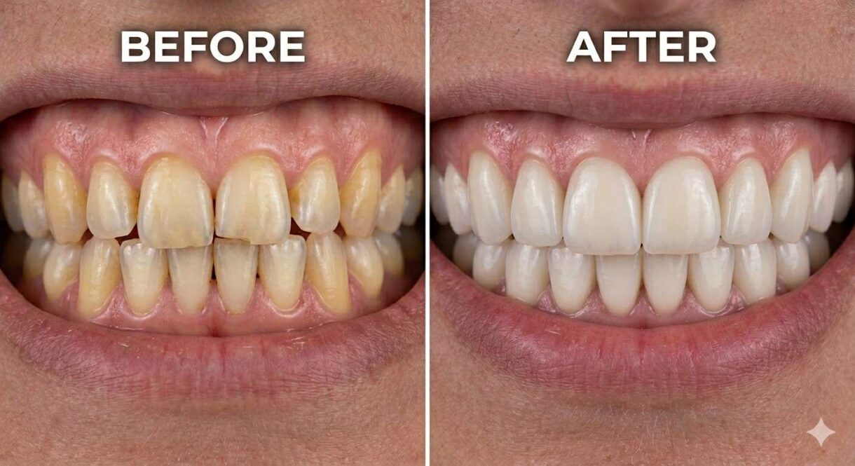 Patient smile transformation — veneers before and after full result