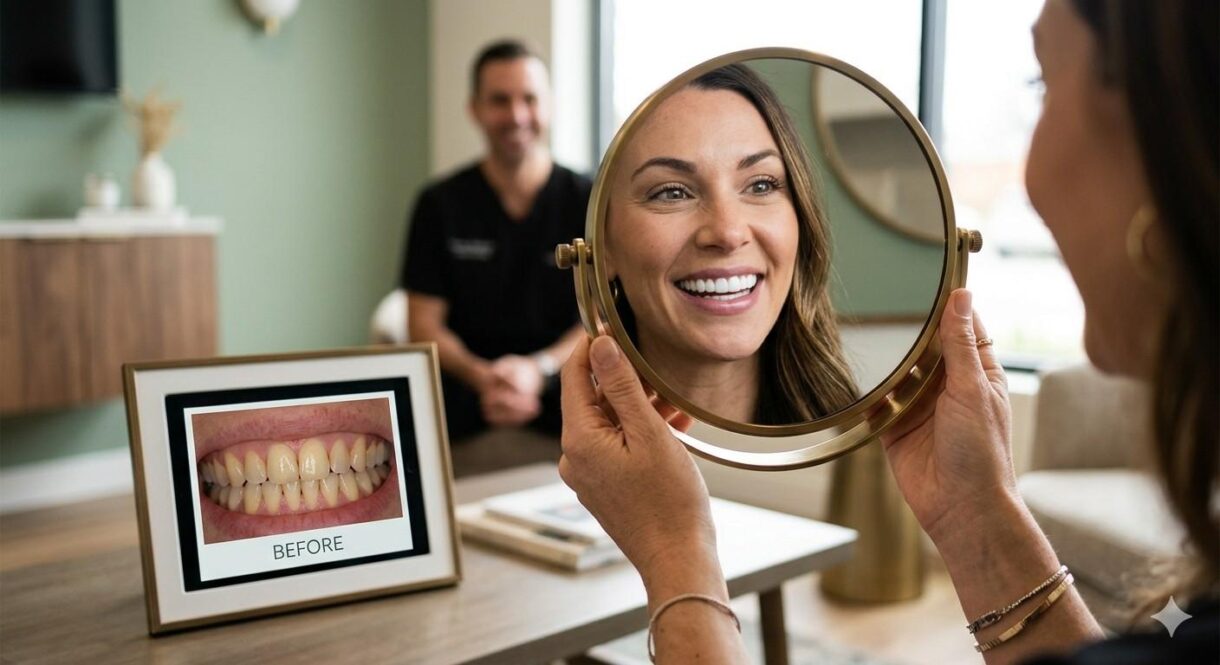 Before and after dental veneers — chipped teeth corrected
